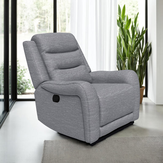 Poltrona reclinabile manuale Clair con braccioli a spirale, struttura in legno, tessuto grigio