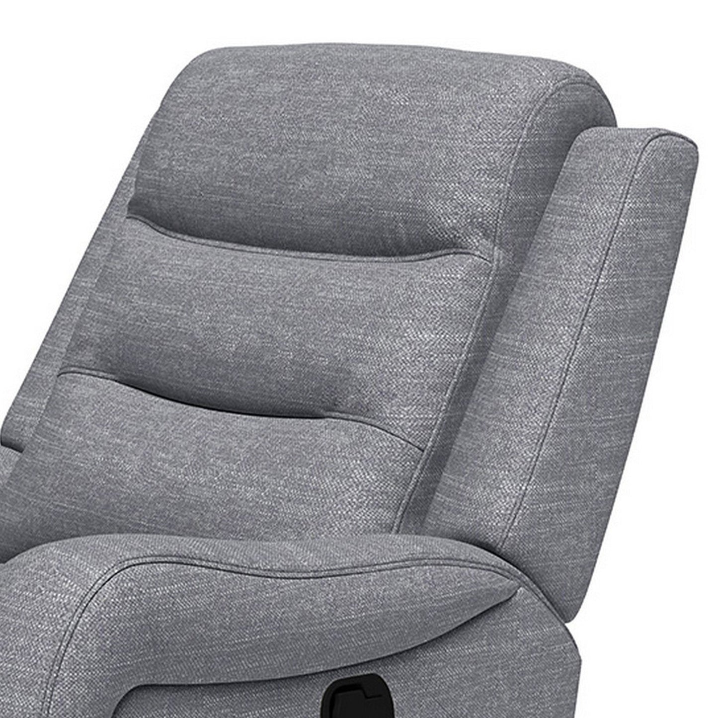 Poltrona reclinabile manuale Clair con braccioli a spirale, struttura in legno, tessuto grigio