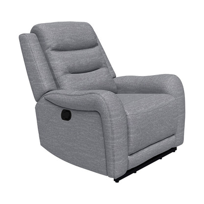 Poltrona reclinabile manuale Clair con braccioli a spirale, struttura in legno, tessuto grigio