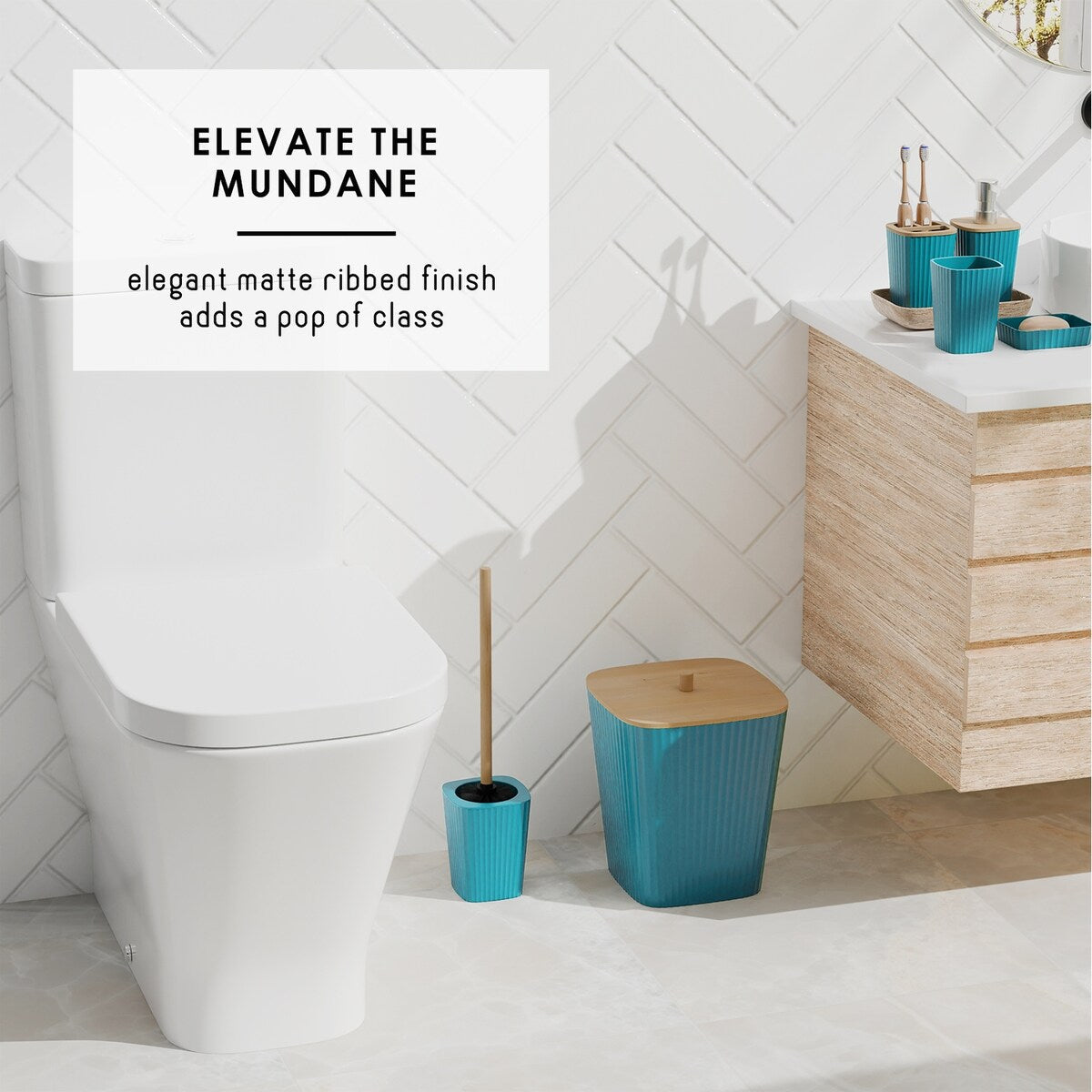 Set di accessori da bagno in bambù Clara Clark con tenda da doccia, scopino per WC, cestino e dispenser di sapone