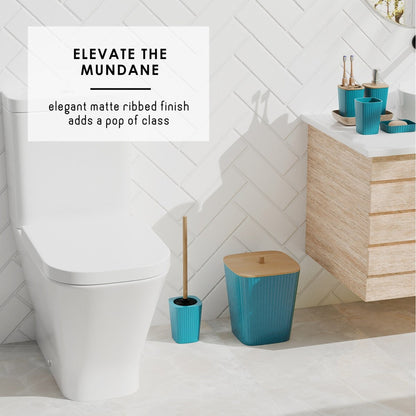 Set di accessori da bagno in bambù Clara Clark con tenda da doccia, scopino per WC, cestino e dispenser di sapone