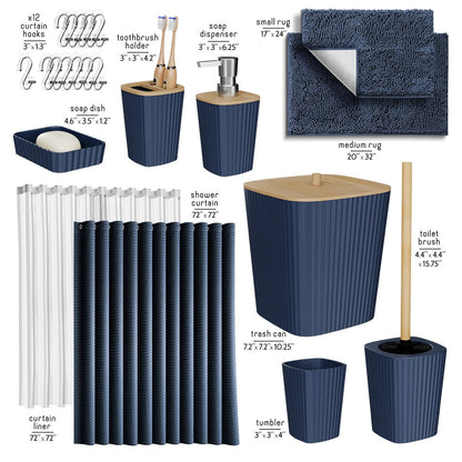 Set di accessori da bagno in bambù Clara Clark con tenda da doccia, scopino per WC, cestino e dispenser di sapone