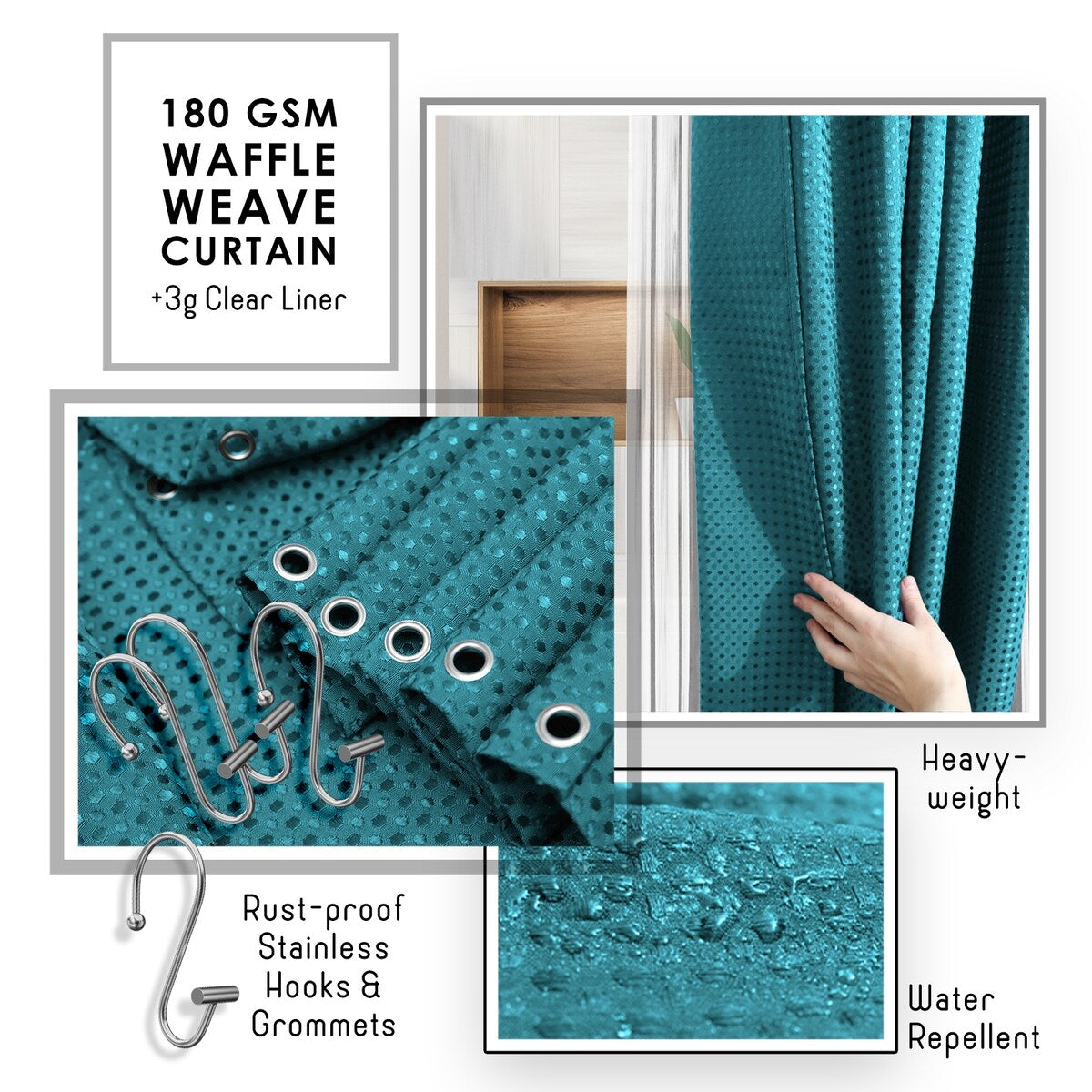 Set di accessori da bagno in bambù Clara Clark con tenda da doccia, scopino per WC, cestino e dispenser di sapone