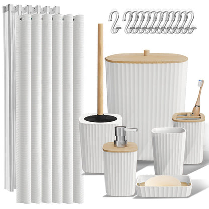 Set di accessori da bagno in bambù Clara Clark con tenda da doccia, scopino per WC, cestino e dispenser di sapone