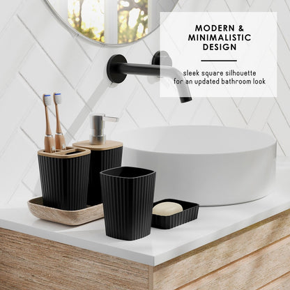 Set di accessori da bagno in bambù Clara Clark con tenda da doccia, scopino per WC, cestino e dispenser di sapone