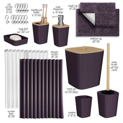 Set di accessori da bagno in bambù Clara Clark con tenda da doccia, scopino per WC, cestino e dispenser di sapone