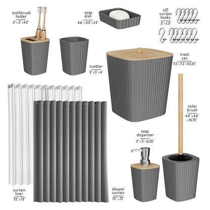 Set di accessori da bagno in bambù Clara Clark con tenda da doccia, scopino per WC, cestino e dispenser di sapone