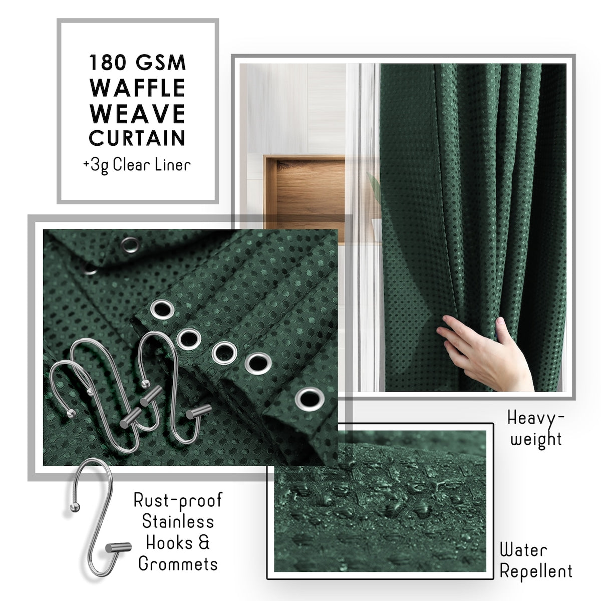 Set di accessori da bagno in bambù Clara Clark con tenda da doccia, scopino per WC, cestino e dispenser di sapone