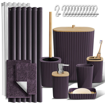 Set di accessori da bagno in bambù Clara Clark con tenda da doccia, scopino per WC, cestino e dispenser di sapone