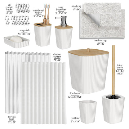 Set di accessori da bagno in bambù Clara Clark con tenda da doccia, scopino per WC, cestino e dispenser di sapone