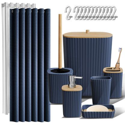 Set di accessori da bagno in bambù Clara Clark con tenda da doccia, scopino per WC, cestino e dispenser di sapone