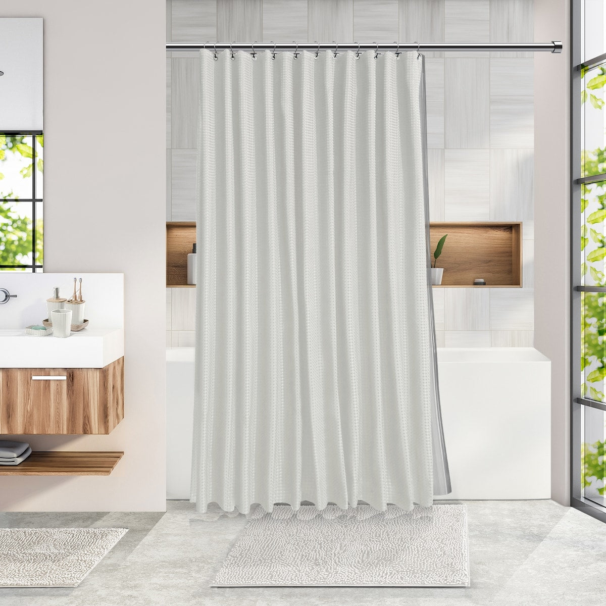 Set di accessori da bagno in bambù Clara Clark con tenda da doccia, scopino per WC, cestino e dispenser di sapone