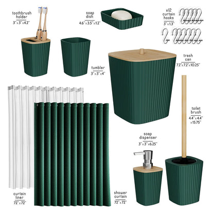 Set di accessori da bagno in bambù Clara Clark con tenda da doccia, scopino per WC, cestino e dispenser di sapone