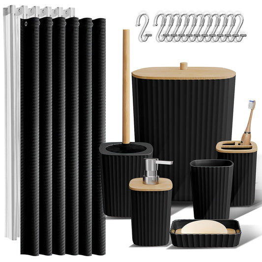 Set di accessori da bagno in bambù Clara Clark con tenda da doccia, scopino per WC, cestino e dispenser di sapone