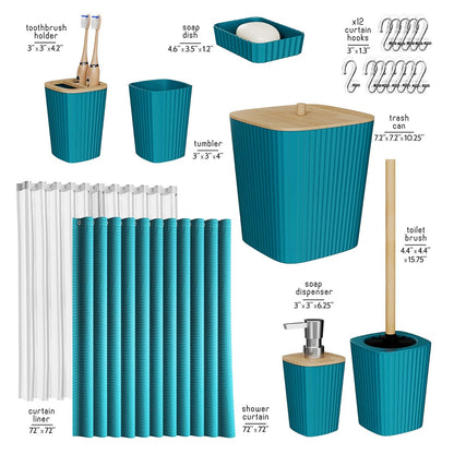 Set di accessori da bagno in bambù Clara Clark con tenda da doccia, scopino per WC, cestino e dispenser di sapone