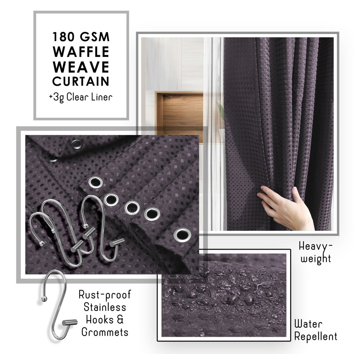 Set di accessori da bagno in bambù Clara Clark con tenda da doccia, scopino per WC, cestino e dispenser di sapone