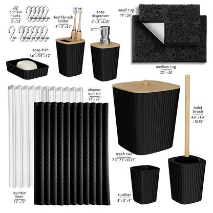 Set di accessori da bagno in bambù Clara Clark con tenda da doccia, scopino per WC, cestino e dispenser di sapone