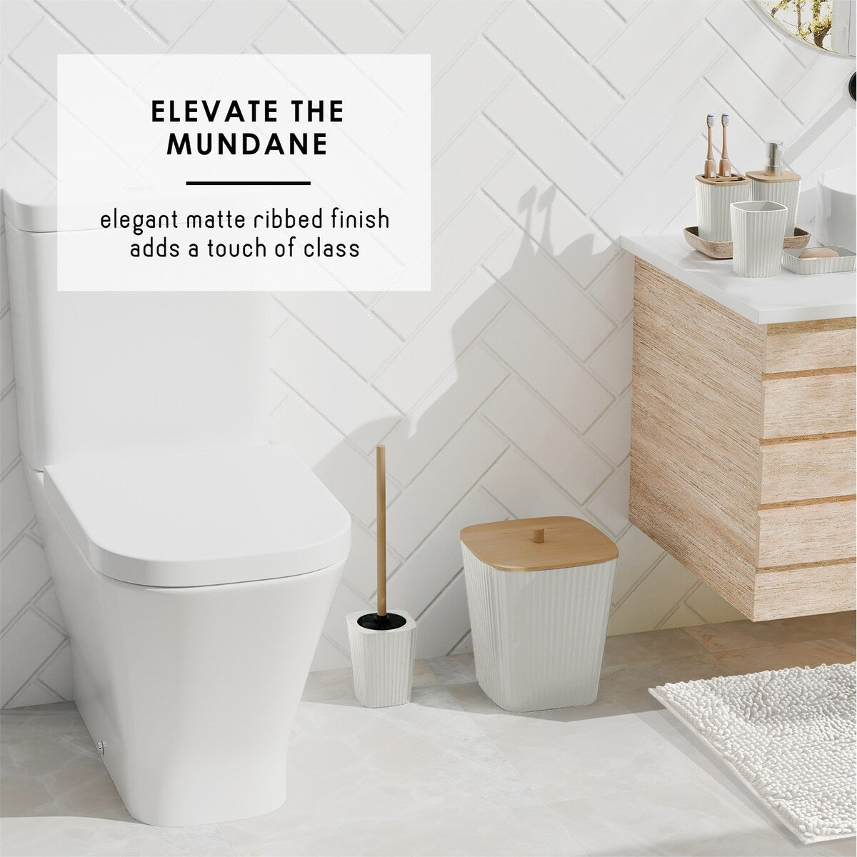 Set di accessori da bagno in bambù Clara Clark con tenda da doccia, scopino per WC, cestino e dispenser di sapone