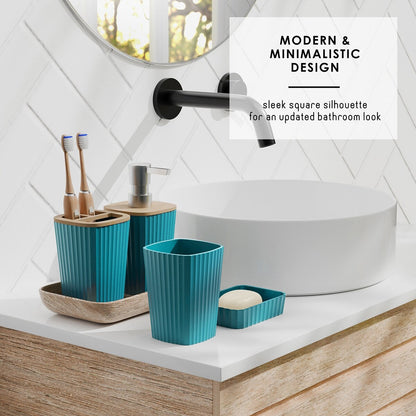Set di accessori da bagno in bambù Clara Clark con tenda da doccia, scopino per WC, cestino e dispenser di sapone