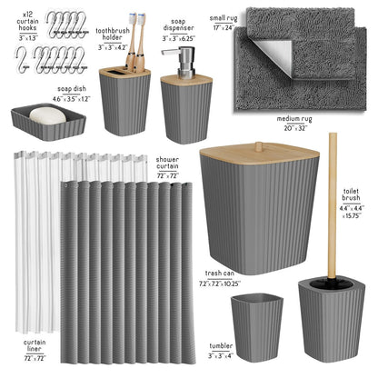 Set di accessori da bagno in bambù Clara Clark con tenda da doccia, scopino per WC, cestino e dispenser di sapone