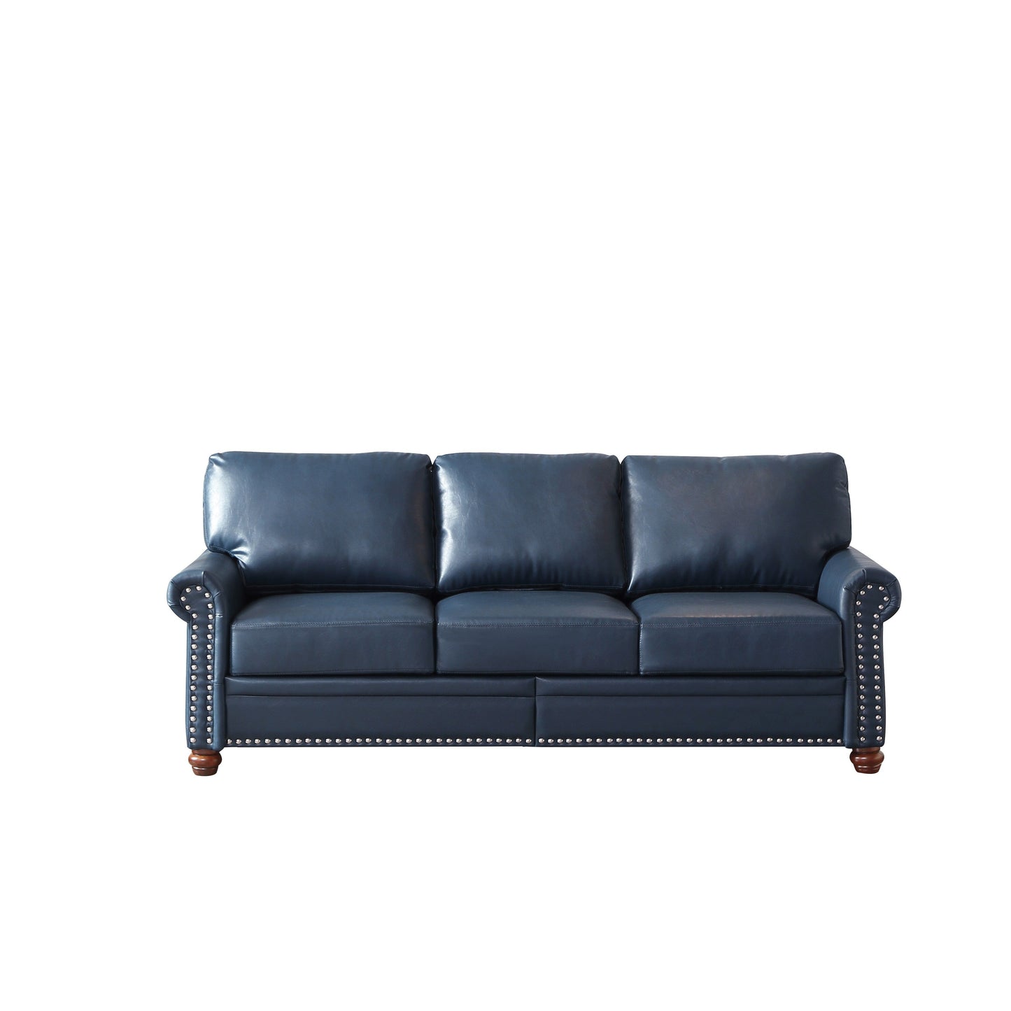 Divano classico 83 a 3 posti rivestito in pelle PU con contenitore inferiore e decorazione a borchie