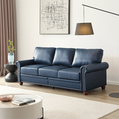 Divano classico 83 a 3 posti rivestito in pelle PU con contenitore inferiore e decorazione a borchie
