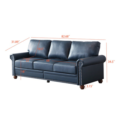 Divano classico 83 a 3 posti rivestito in pelle PU con contenitore inferiore e decorazione a borchie