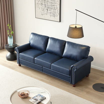 Divano classico 83 a 3 posti rivestito in pelle PU con contenitore inferiore e decorazione a borchie