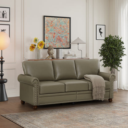 Divano classico 83 a 3 posti rivestito in pelle PU con contenitore inferiore e decorazione a borchie