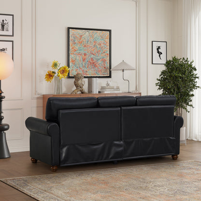 Divano classico 83 a 3 posti rivestito in pelle PU con contenitore inferiore e decorazione a borchie