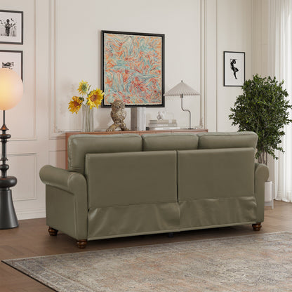 Divano classico 83 a 3 posti rivestito in pelle PU con contenitore inferiore e decorazione a borchie