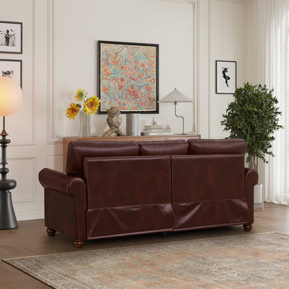 Divano classico 83 a 3 posti rivestito in pelle PU con contenitore inferiore e decorazione a borchie