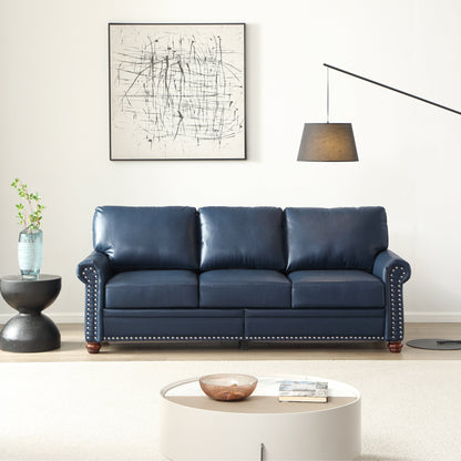 Divano classico 83 a 3 posti rivestito in pelle PU con contenitore inferiore e decorazione a borchie