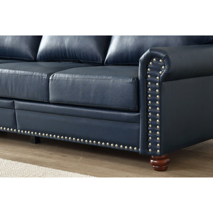 Divano classico 83 a 3 posti rivestito in pelle PU con contenitore inferiore e decorazione a borchie