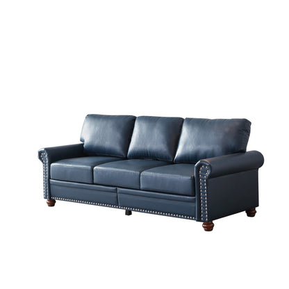 Divano classico 83 a 3 posti rivestito in pelle PU con contenitore inferiore e decorazione a borchie