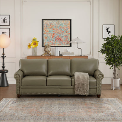 Divano classico 83 a 3 posti rivestito in pelle PU con contenitore inferiore e decorazione a borchie