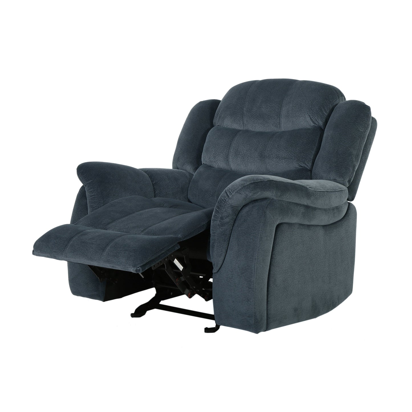Design classico, tessuto felpato grigio acciaio, poltrona reclinabile Glider