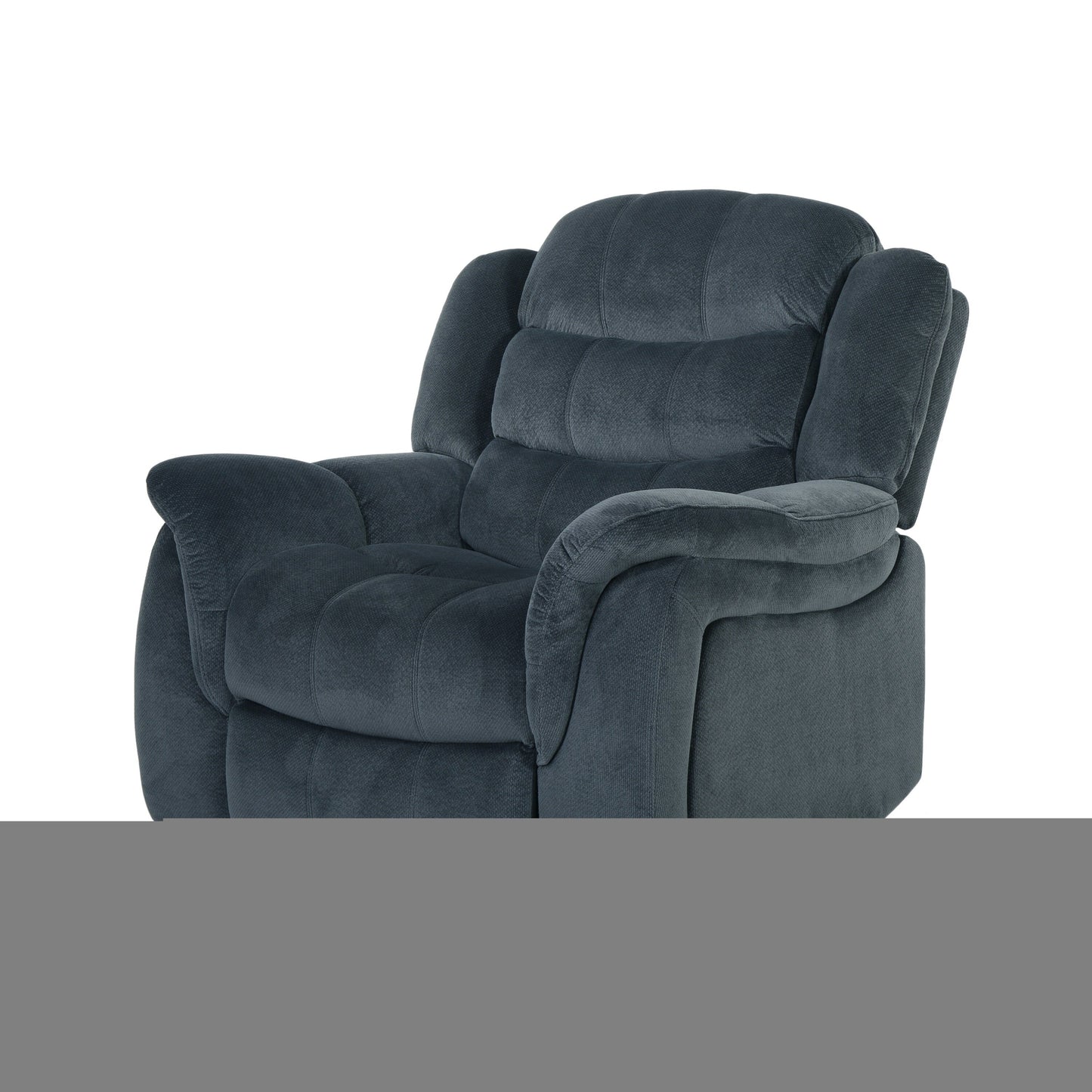 Design classico, tessuto felpato grigio acciaio, poltrona reclinabile Glider