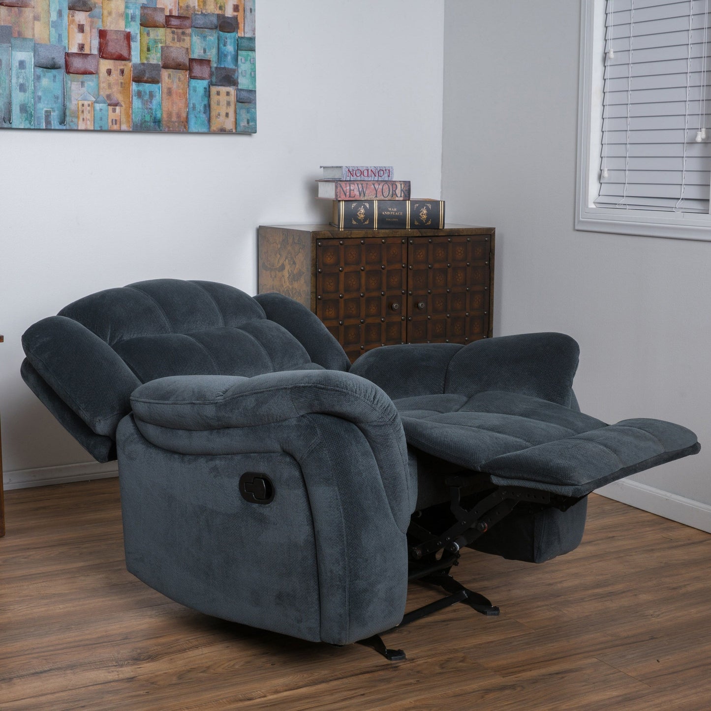 Design classico, tessuto in peluche d'acciaio, poltrona reclinabile Glider