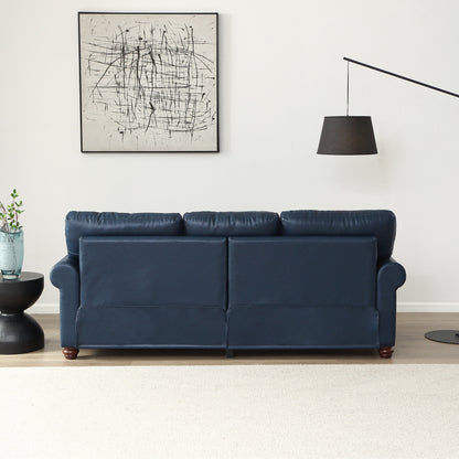Divano classico per soggiorno in similpelle blu navy con chiodi