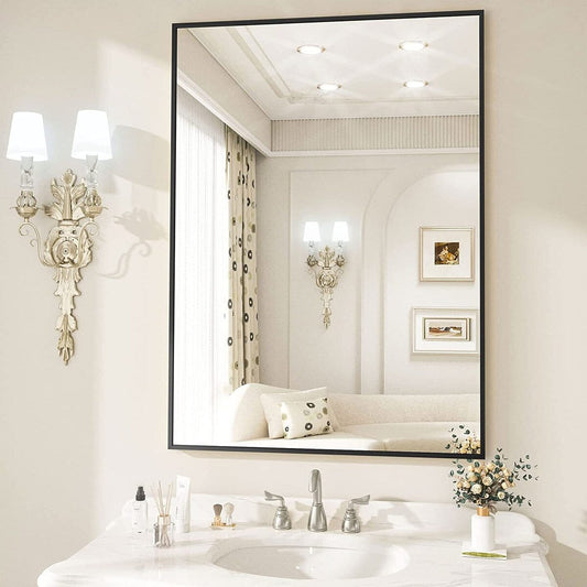 Specchio da parete per bagno rettangolare classico con cornice in metallo