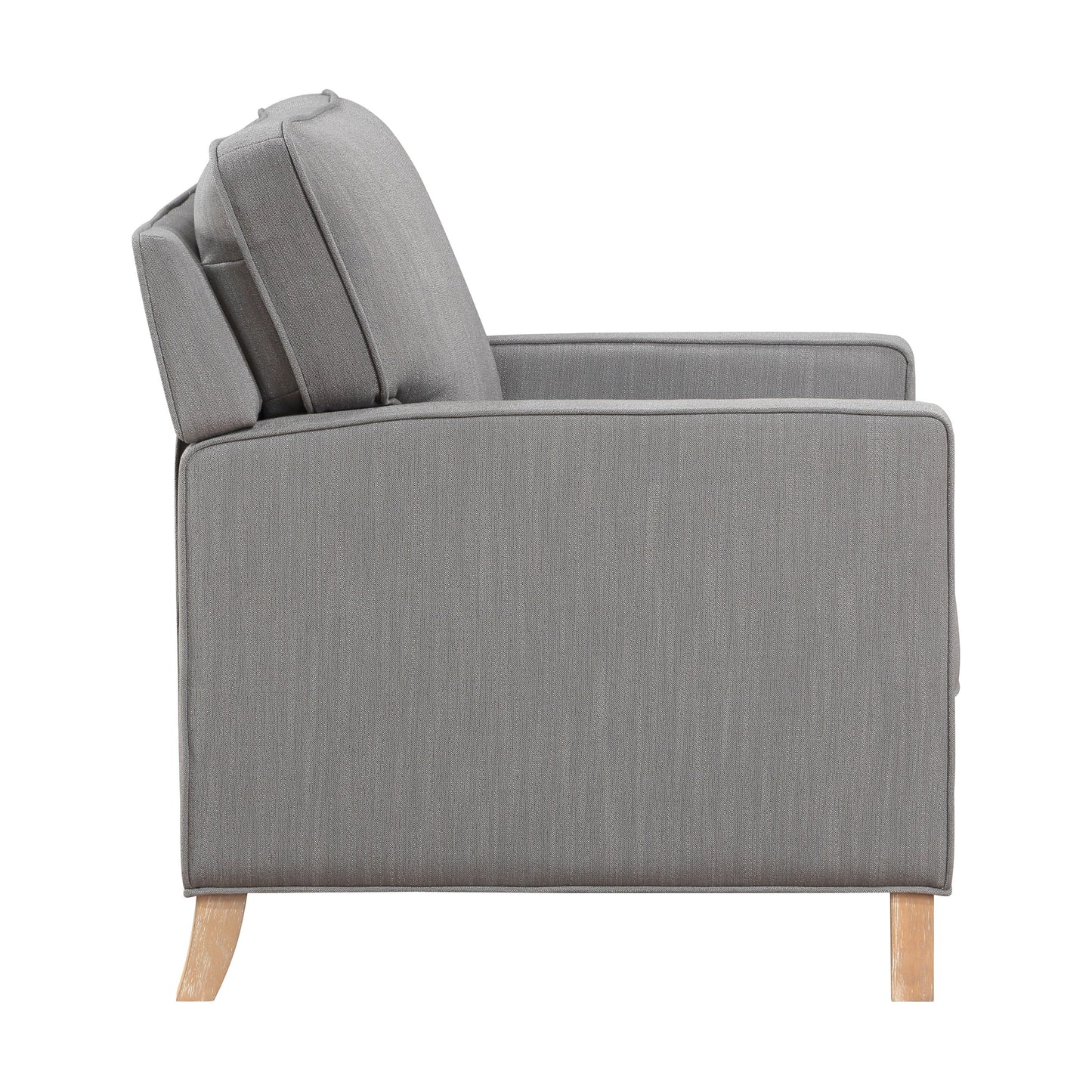 Poltrona reclinabile classica tradizionale con schienale a spinta, rivestimento in tessuto grigio, cuscino per seduta, mobili in legno massello, 1 pezzo