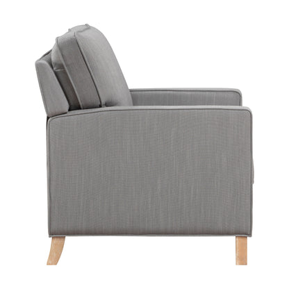 Poltrona reclinabile classica tradizionale con schienale a spinta, rivestimento in tessuto grigio, cuscino per seduta, mobili in legno massello, 1 pezzo