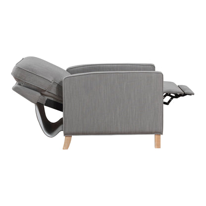 Poltrona reclinabile classica tradizionale con schienale a spinta, rivestimento in tessuto grigio, cuscino per seduta, mobili in legno massello, 1 pezzo