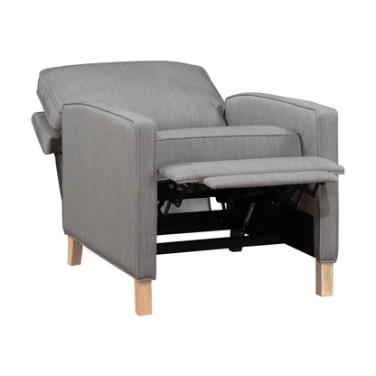 Poltrona reclinabile classica tradizionale con schienale a spinta, rivestimento in tessuto grigio, cuscino per seduta, mobili in legno massello, 1 pezzo