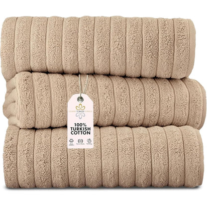 Set di 3 asciugamani turchi classici, teli da bagno in cotone e asciugamani a coste oversize, ultra morbidi e assorbenti, 40x65 cm