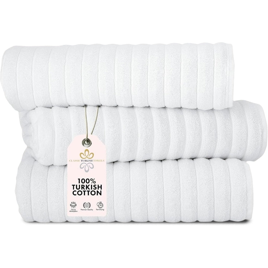 Set di 3 asciugamani turchi classici, teli da bagno in cotone e asciugamani a coste oversize, ultra morbidi e assorbenti, 40x65 cm