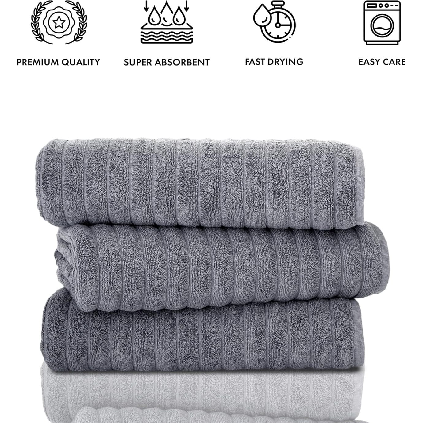 Set di 3 asciugamani turchi classici, teli da bagno in cotone e asciugamani a coste oversize, ultra morbidi e assorbenti, 40x65 cm