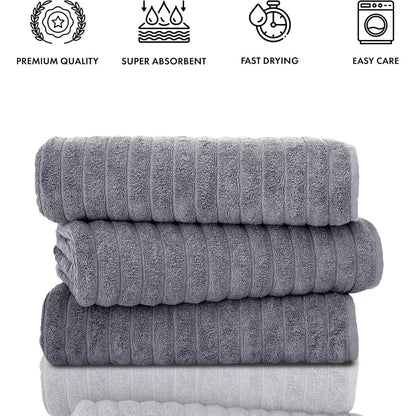 Set di 3 asciugamani turchi classici, teli da bagno in cotone e asciugamani a coste oversize, ultra morbidi e assorbenti, 40x65 cm