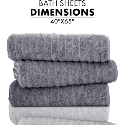 Set di 3 asciugamani turchi classici, teli da bagno in cotone e asciugamani a coste oversize, ultra morbidi e assorbenti, 40x65 cm